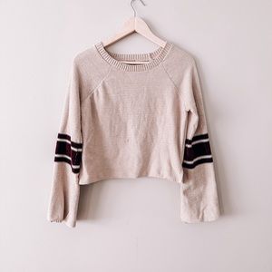 True Craft Cream Sweater with Black and Red Stripes